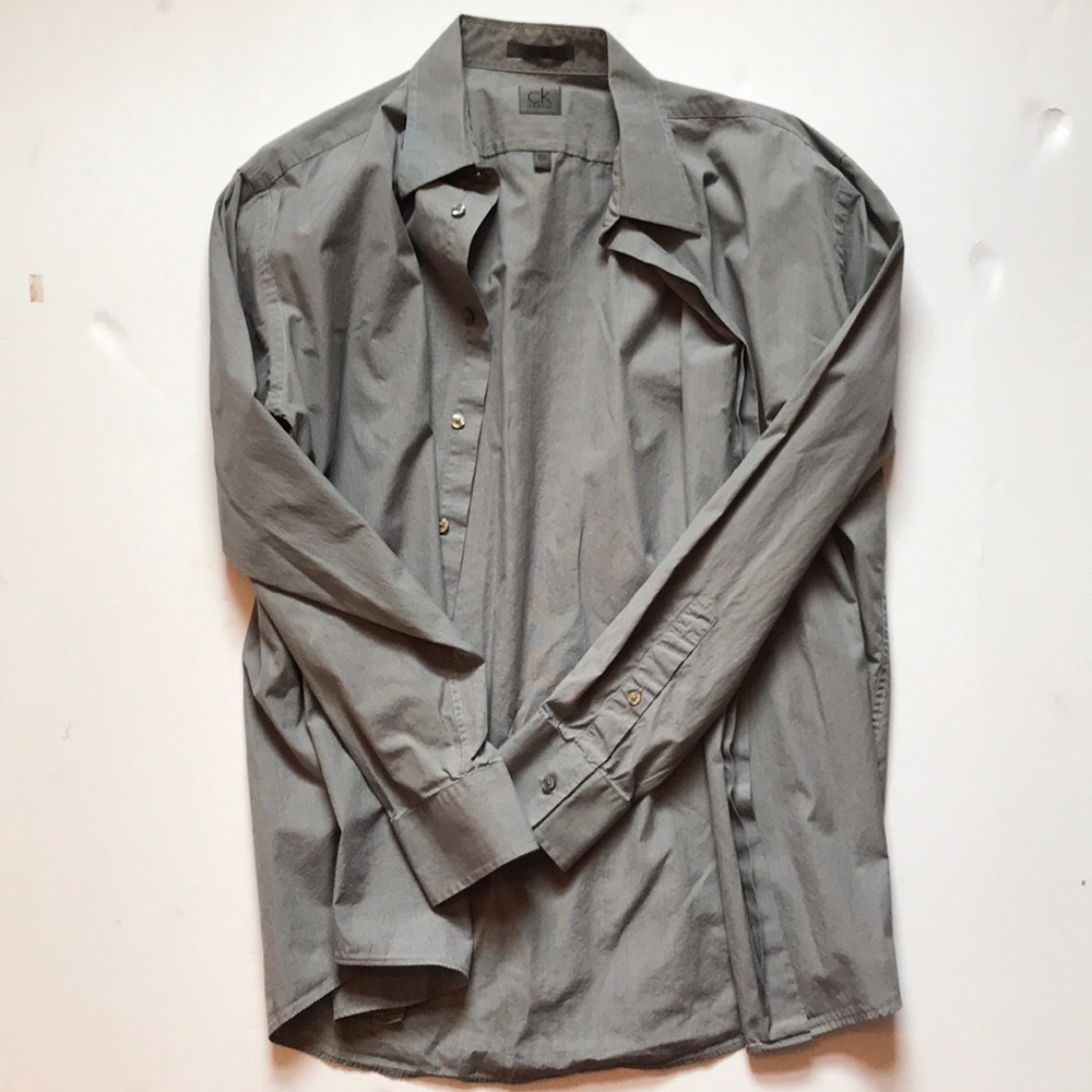 Calvin Klein Large Open Collar Gray Button Up
